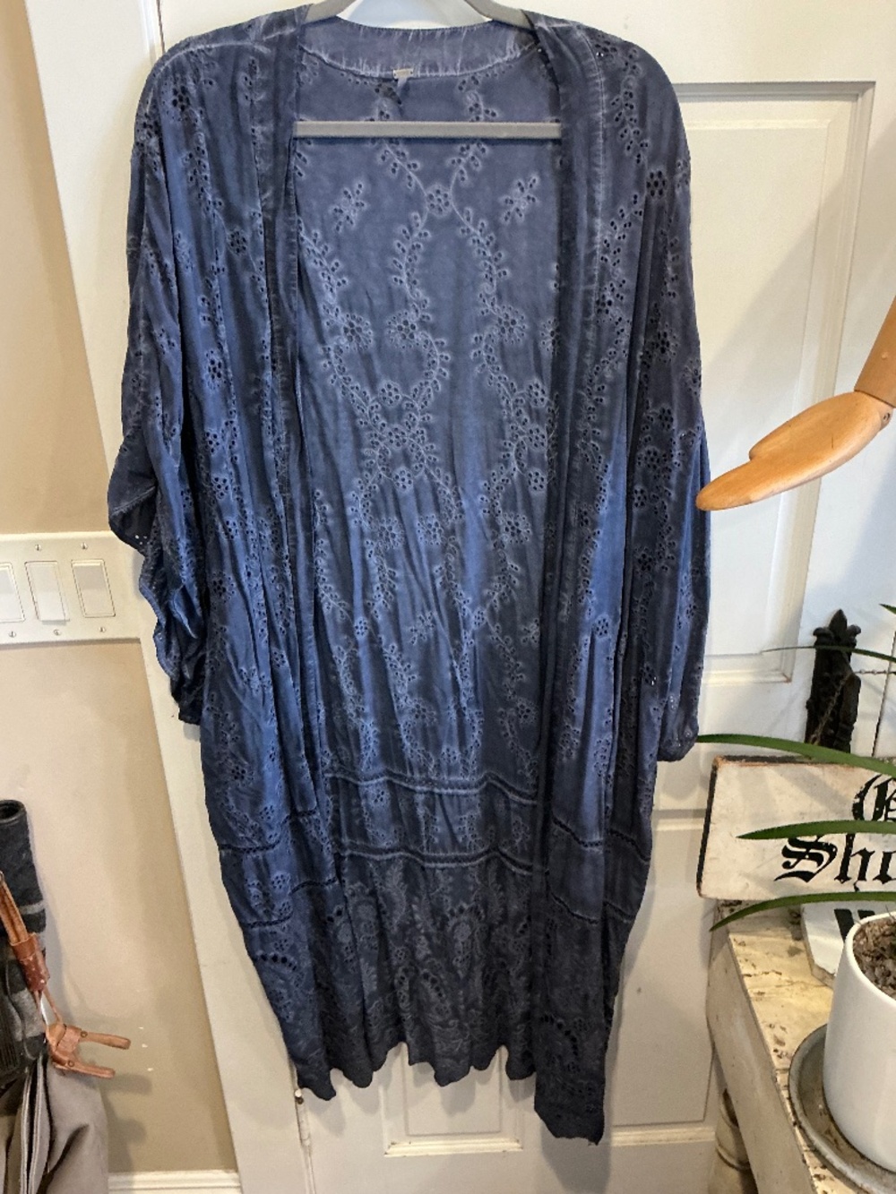 YFB kimono in eyelet!  In stonewashed denim color!  One size fits most